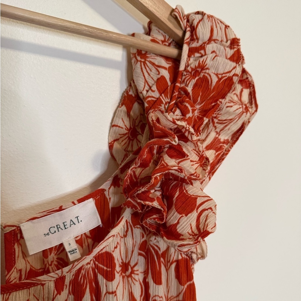 THE GREAT Cascade Dress in Burnt Red Hibiscus Flower - Picture 7 of 11